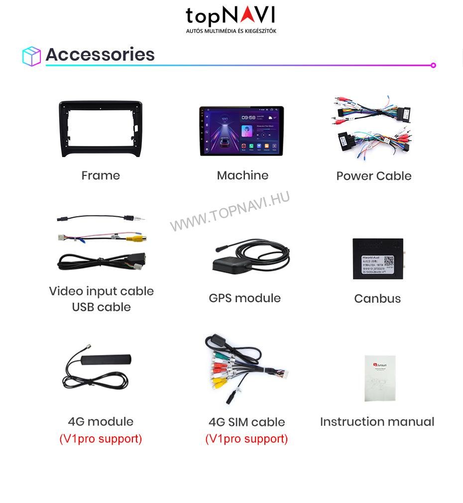 Audi TT MK2 8J 2006 - 2014 9" Android Multimédia fejegység - topNAVI