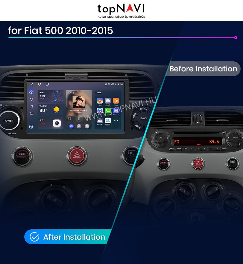 Fiat, Abarth 500 2007 - 2015 Fekete 7" Android Multimédia fejegység - topNAVI