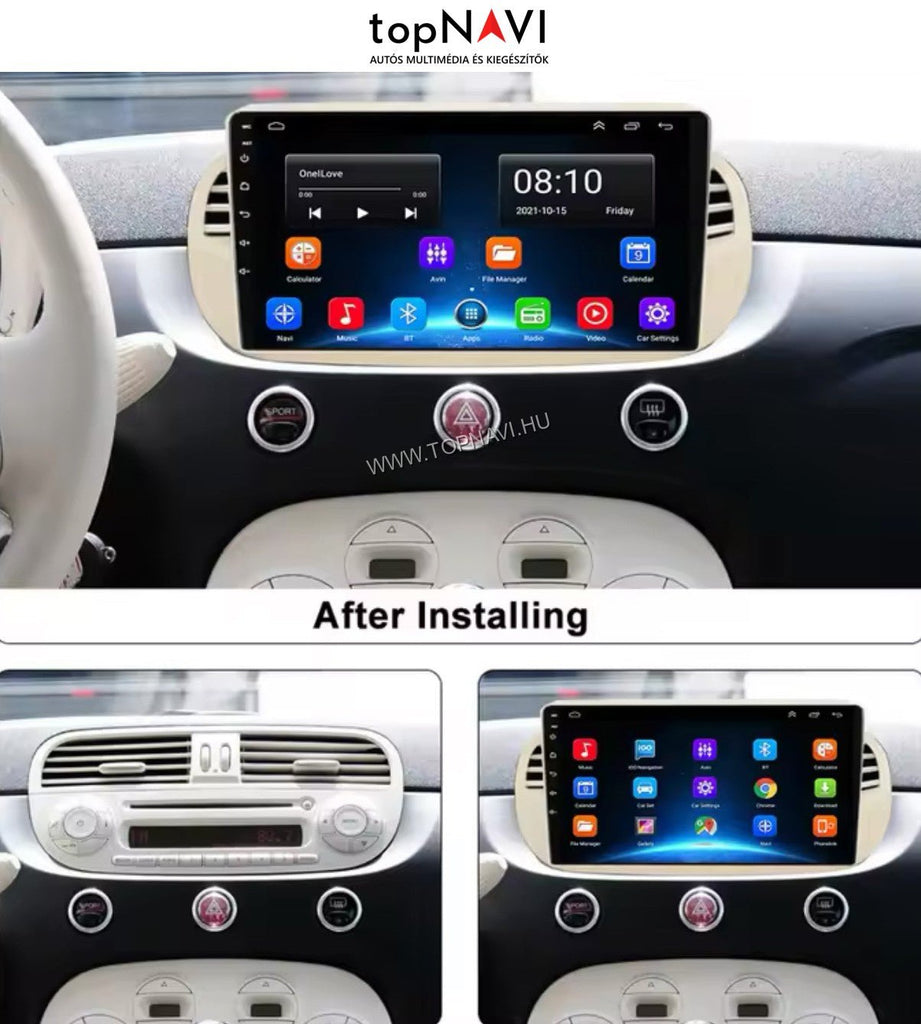 Fiat, Abarth 500 2007 - 2016 9" Bézs Android Multimédia fejegység - topNAVI